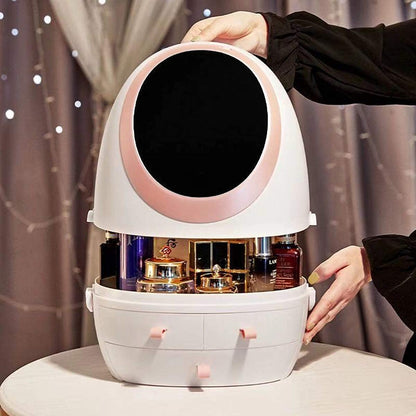 Travel Compact LED Makeup Mirror Organizer Case