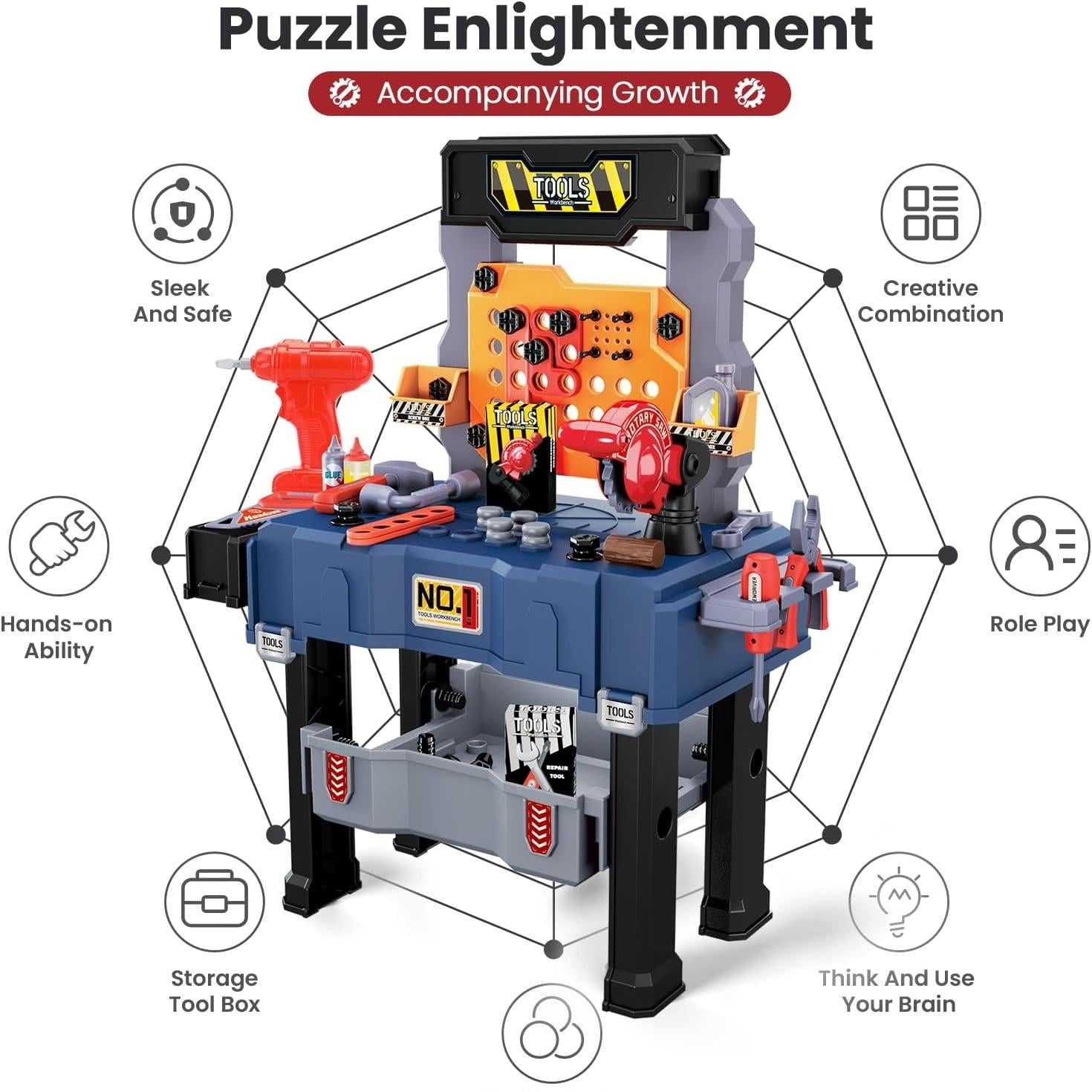 65 PCS Kids Tool Bench with Realistic Engineer Role-play, Automatic Saw, Safe for Ages 3+