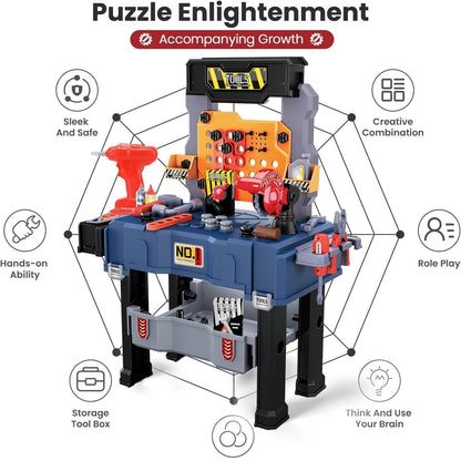 65 PCS Kids Tool Bench with Realistic Engineer Role-play, Automatic Saw, Safe for Ages 3+