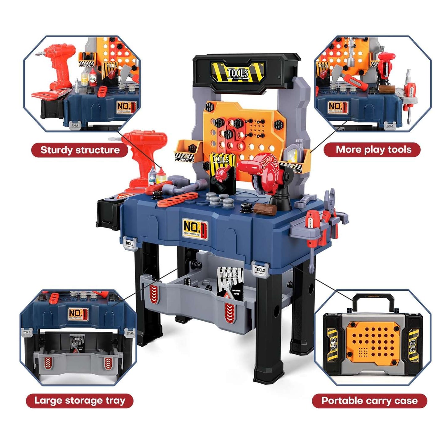 65 PCS Kids Tool Bench with Realistic Engineer Role-play, Automatic Saw, Safe for Ages 3+