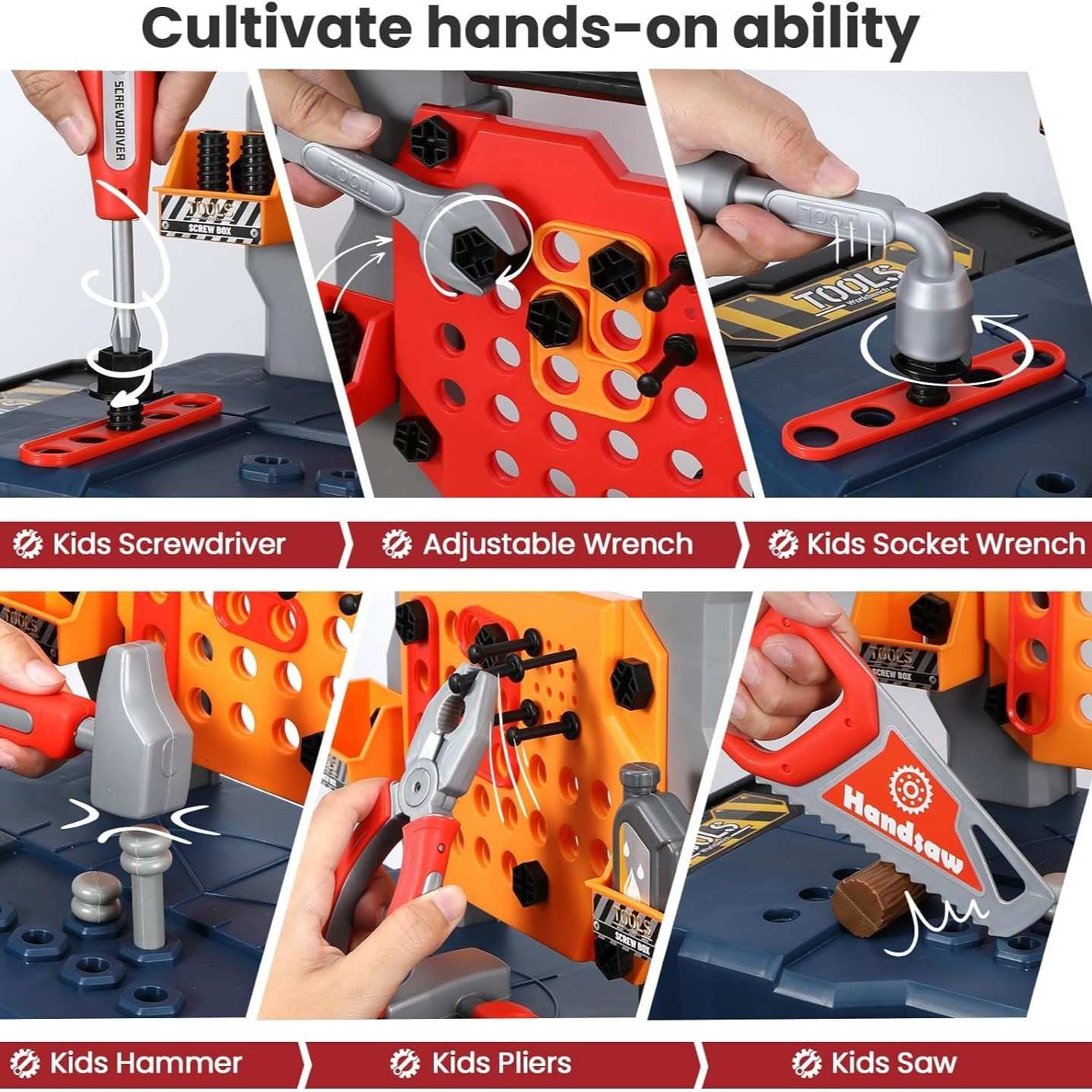 65 PCS Kids Tool Bench with Realistic Engineer Role-play, Automatic Saw, Safe for Ages 3+