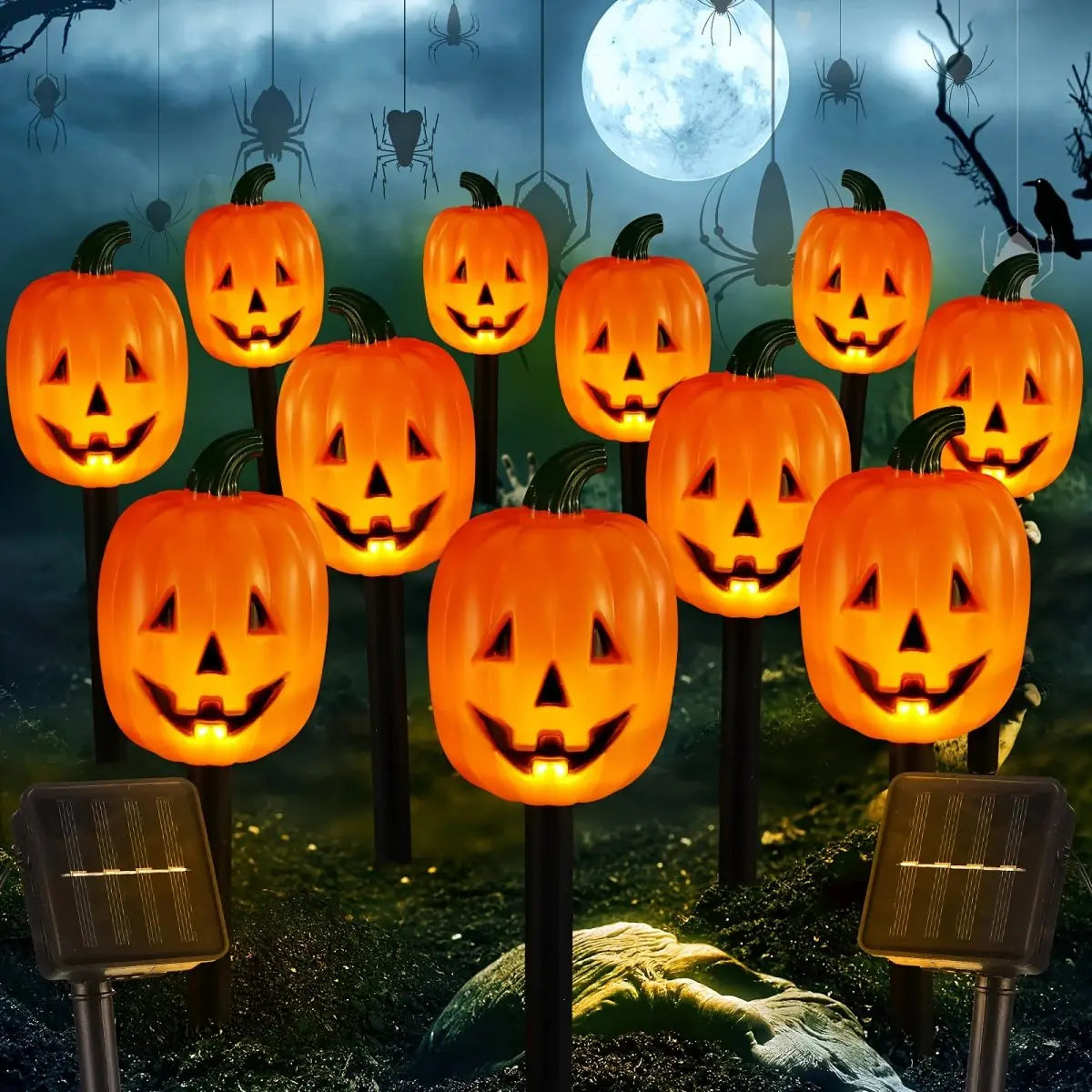 Spooky Solar Powered Pumpkin Ghost Decoration Set