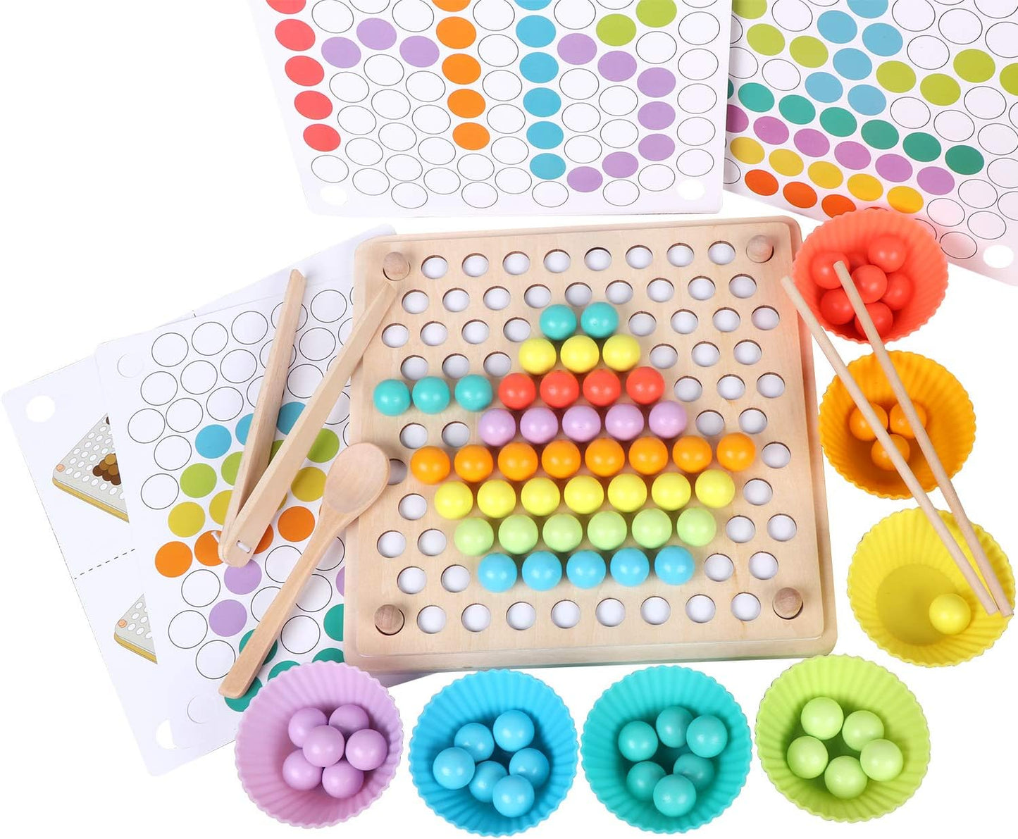 Wooden Educational Bead Board Toy with Tweezers - Halri