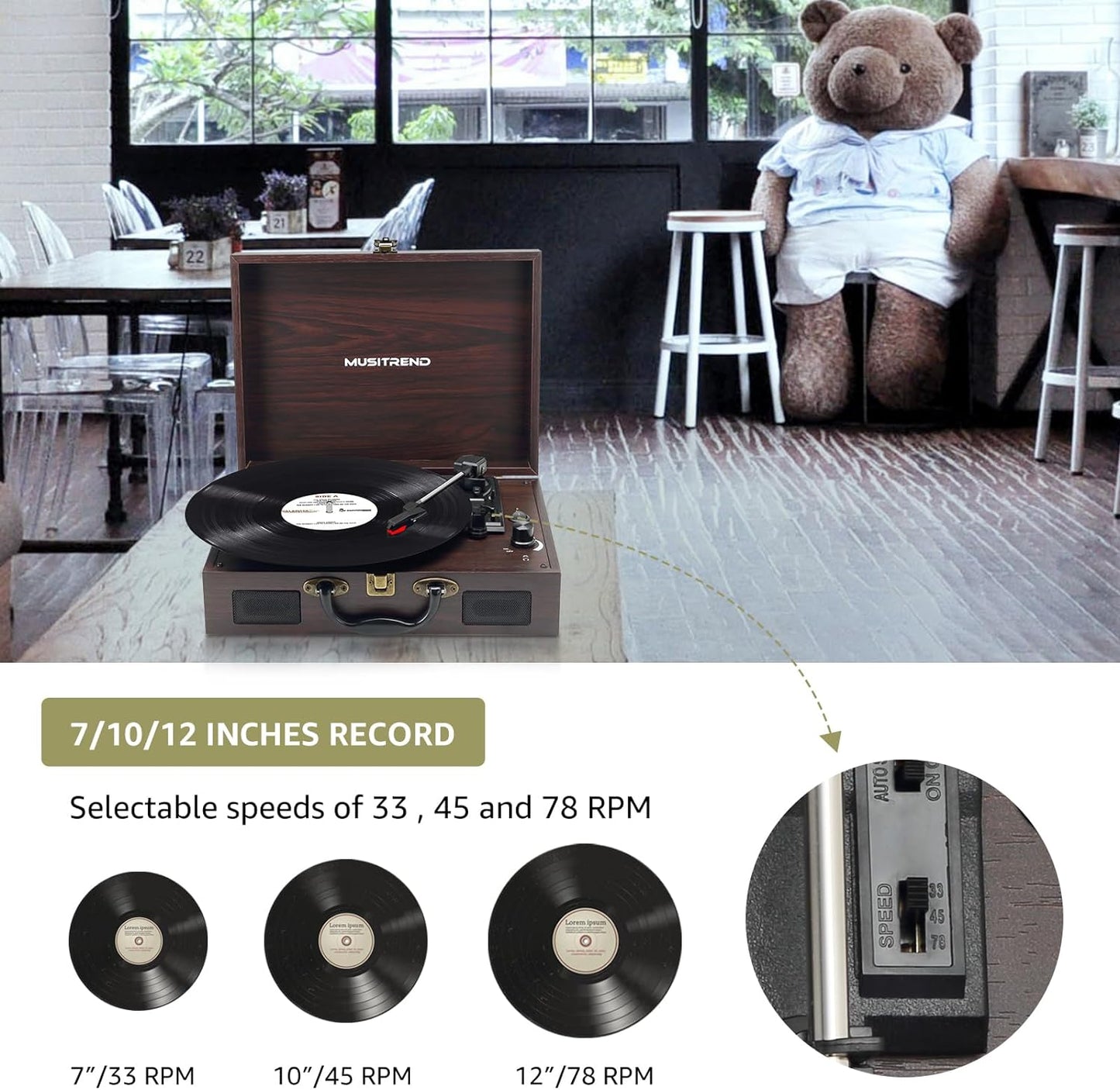 Retro Classic Suitcase Turntable Vinyl Player