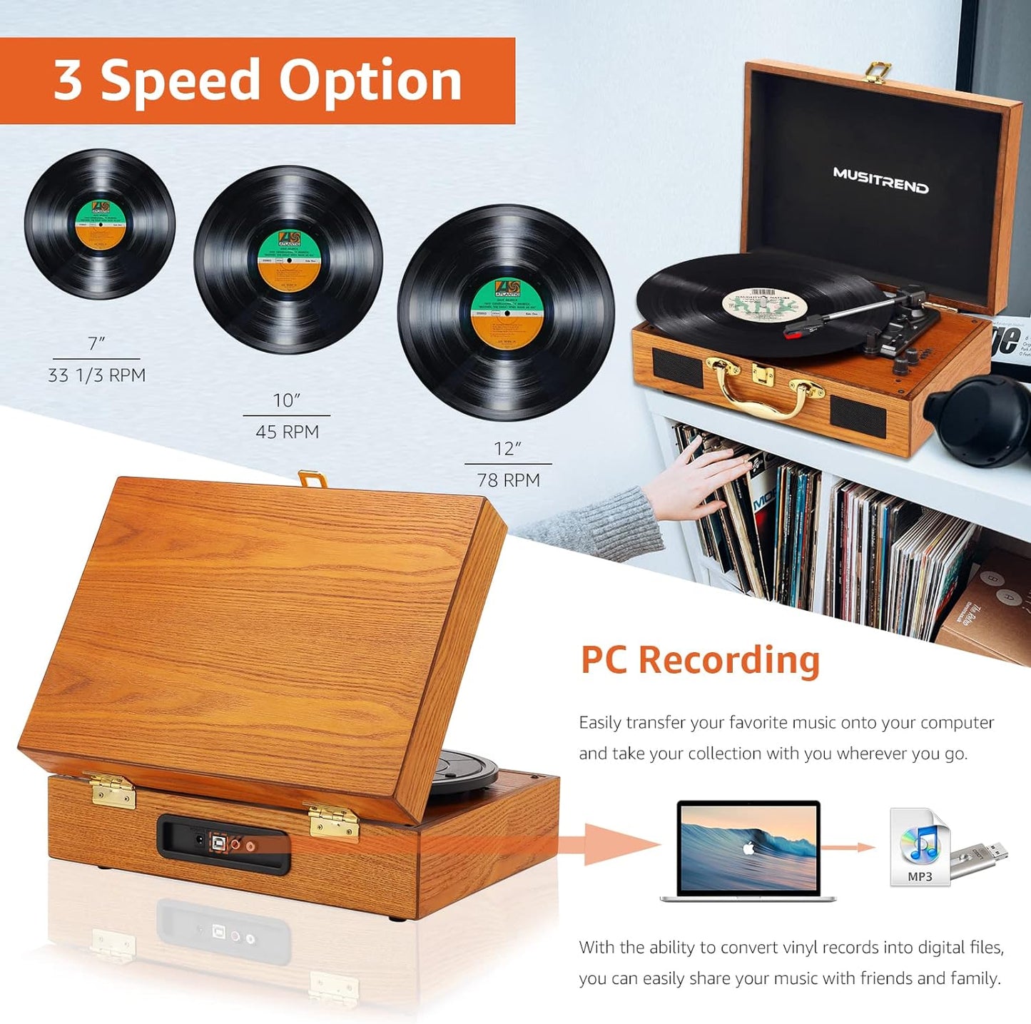 Retro Suitcase Design Portable Vinyl Record Player