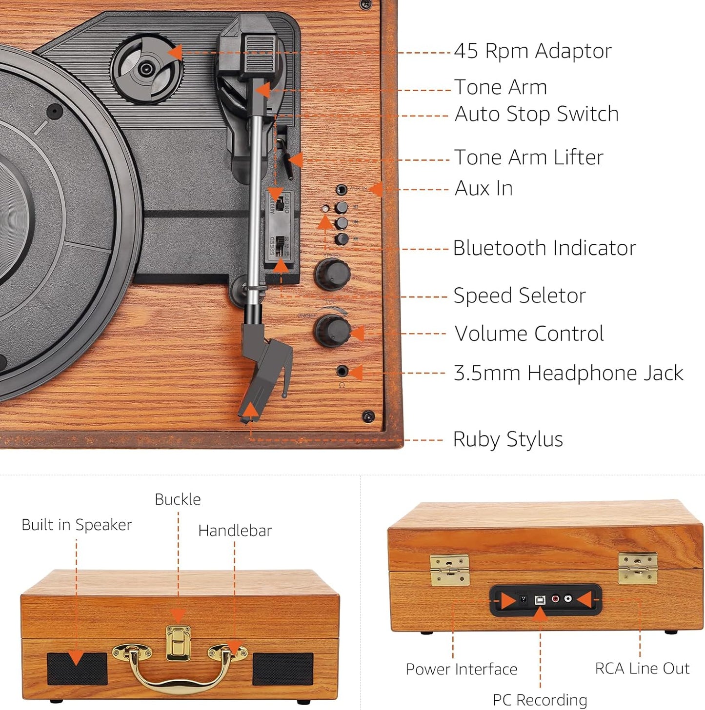 Retro Suitcase Design Portable Vinyl Record Player