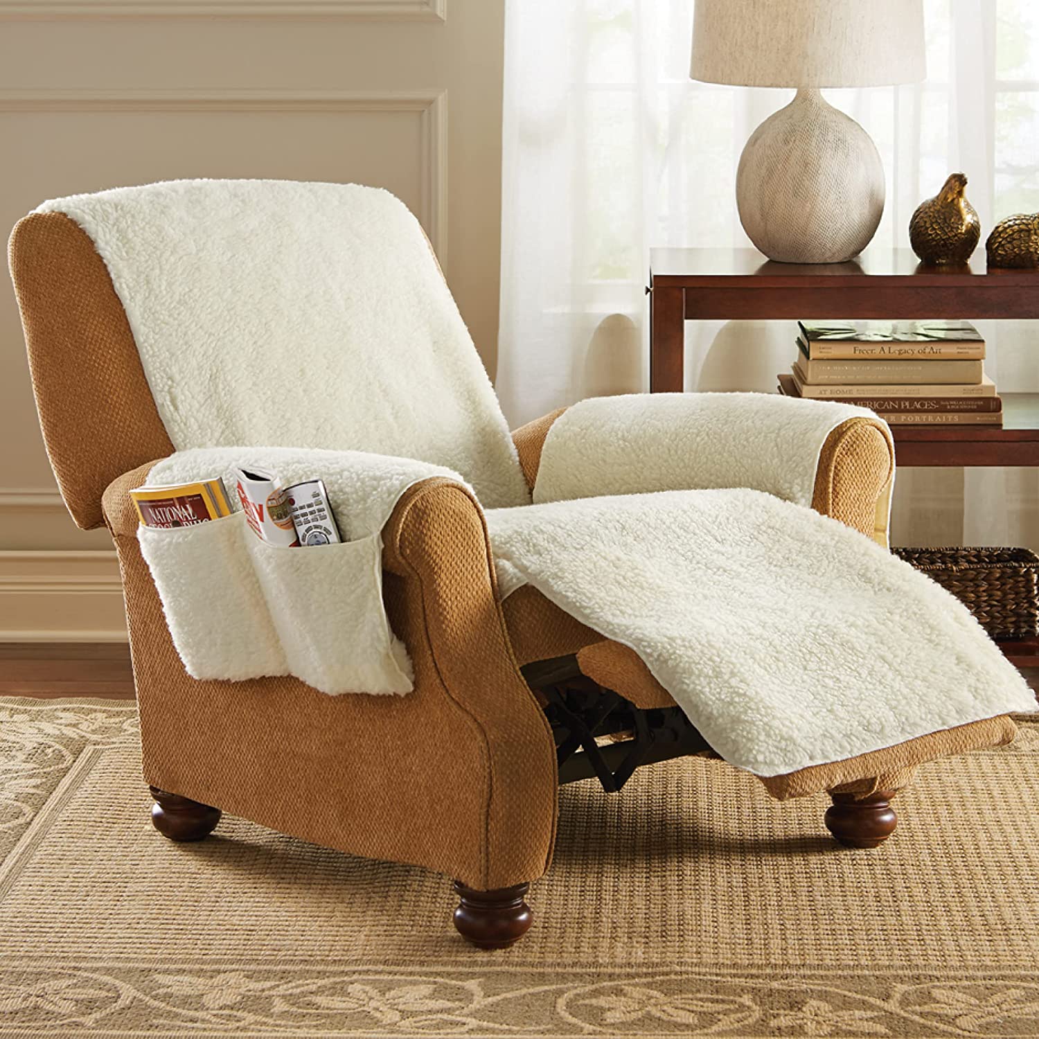 Plush Recliner Slipcover with Storage Pockets - Halri