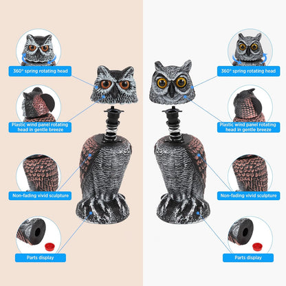2 Pack Rotating Owl Decoy Bird Scarer