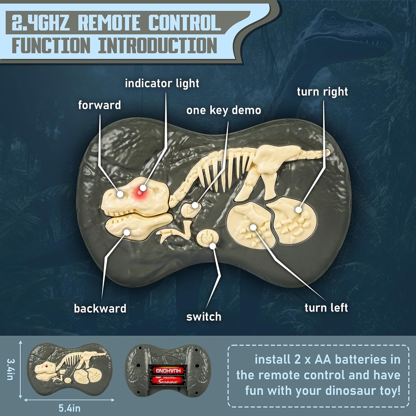 Remote Control Dinosaur Toy with Lights and Sounds