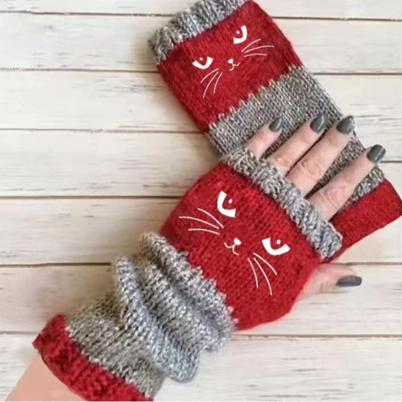 Kuschelige Strickhandschuhe mit Katzenmotiv