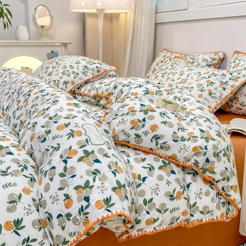 Wunderschönes 4-teiliges Bettwäscheset mit Blumenmuster, bestehend aus Bettbezug und Bettbezug