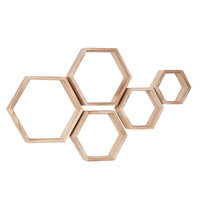Rustic Wooden Wall Shelves 5-Piece Hexagon Set - Halri