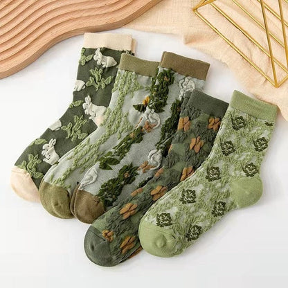 Klassische Knöchelsocken mit Blumenmuster, 5er-Pack