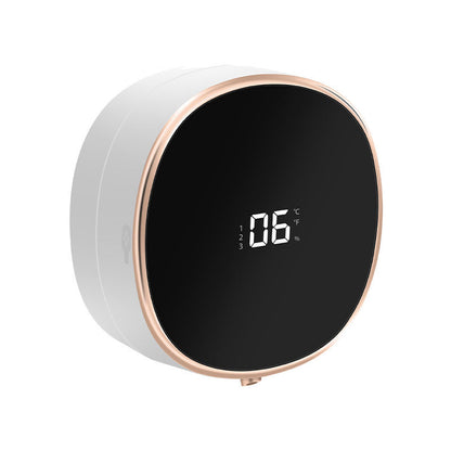 Round digital device with black screen displaying '06' on a white background
