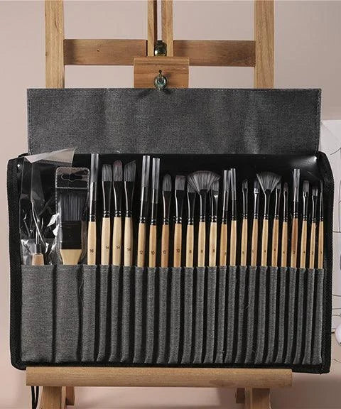 Ultimate 24-Piece Art Brush Set for Acrylic Oil Watercolor