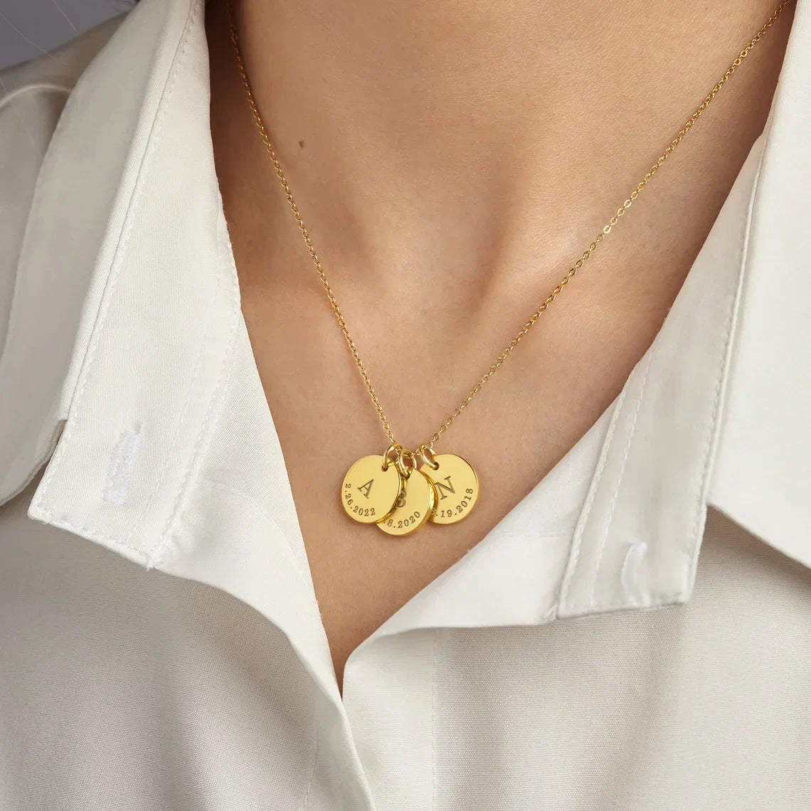 Customizable Engraved Monogram Necklace with Date Pendant - Halri
