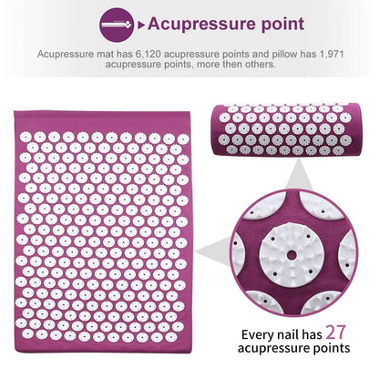 Acupressure Yoga Massage Pad and Pillow Set for Full Body Neck Back Foot Relief Purple