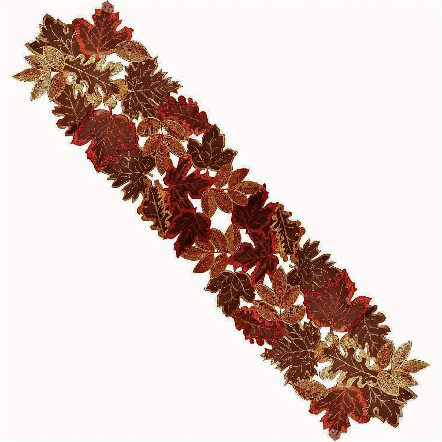 Rustikaler Tischläufer für den Herbst mit gesticktem Blattmuster