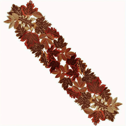 Rustikaler Tischläufer für den Herbst mit gesticktem Blattmuster