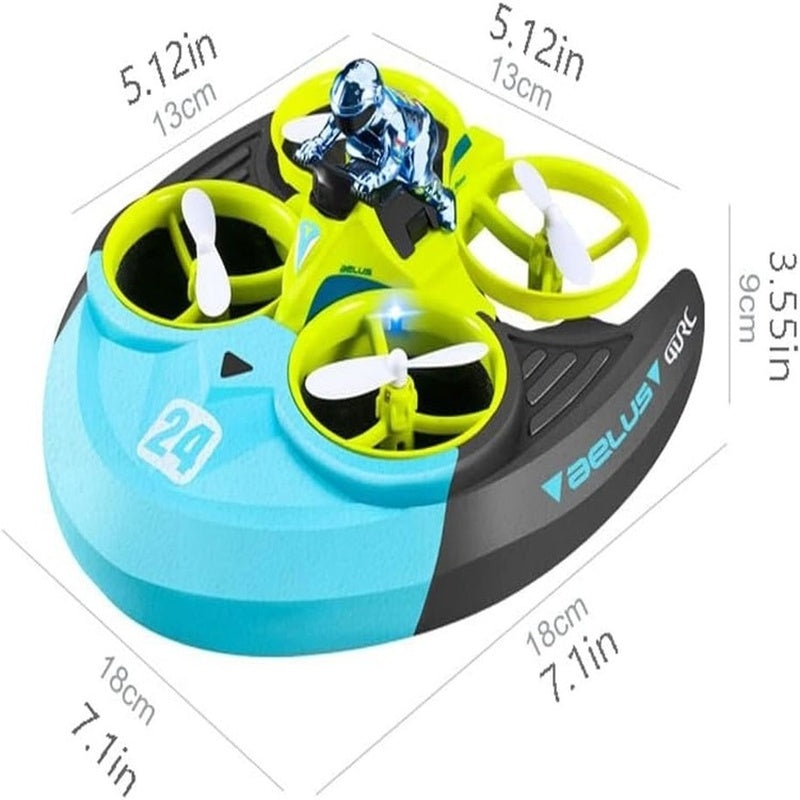 Amphibious RC Toy with 3-in-1 Air, Land & Water Modes, 360° Flips & Rotations, LED Lights for Night Flying, Safe for Ages 8+