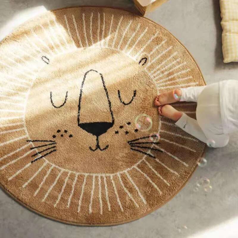 Fröhlicher Löwen-Kinderteppich, flauschig und weich