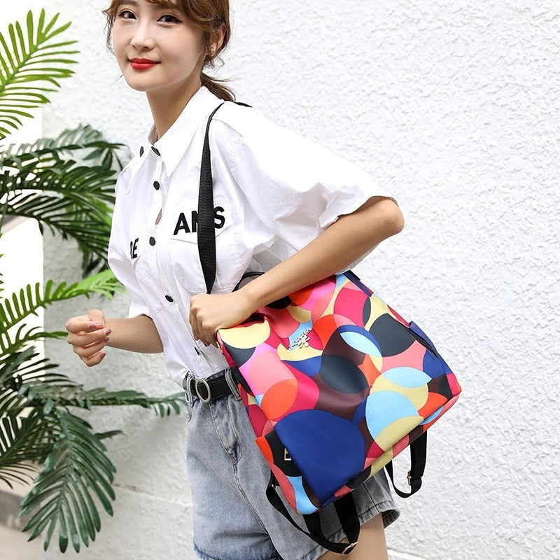 Anti-Theft Women Backpack Fashion, Oxford Cloth Bag, Geometric Pattern, Waterproof Travel Bag