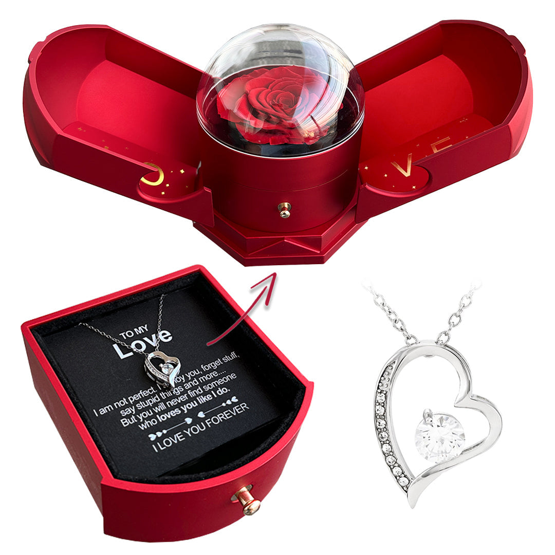 Romantische Rosen-Geschenkbox mit Diamantherz-Anhänger