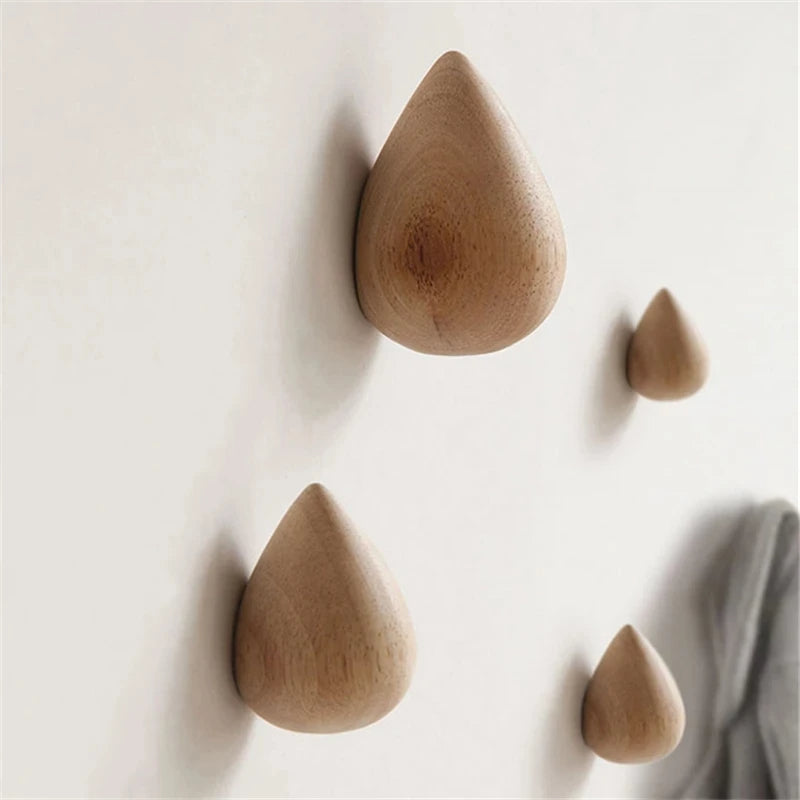 Beech Wood Water Drop Wall Hook - Elegant Coat Hook for Entryway and Bathroom Storage, Compact Design with Easy Installation 0