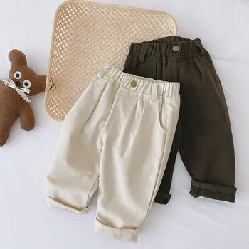 Relaxed Fit Kids Beige Trousers with Elastic Waist - Halri