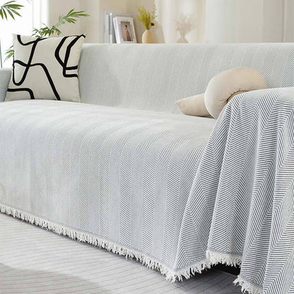 Plush Herringbone Throw Blanket with Fringe