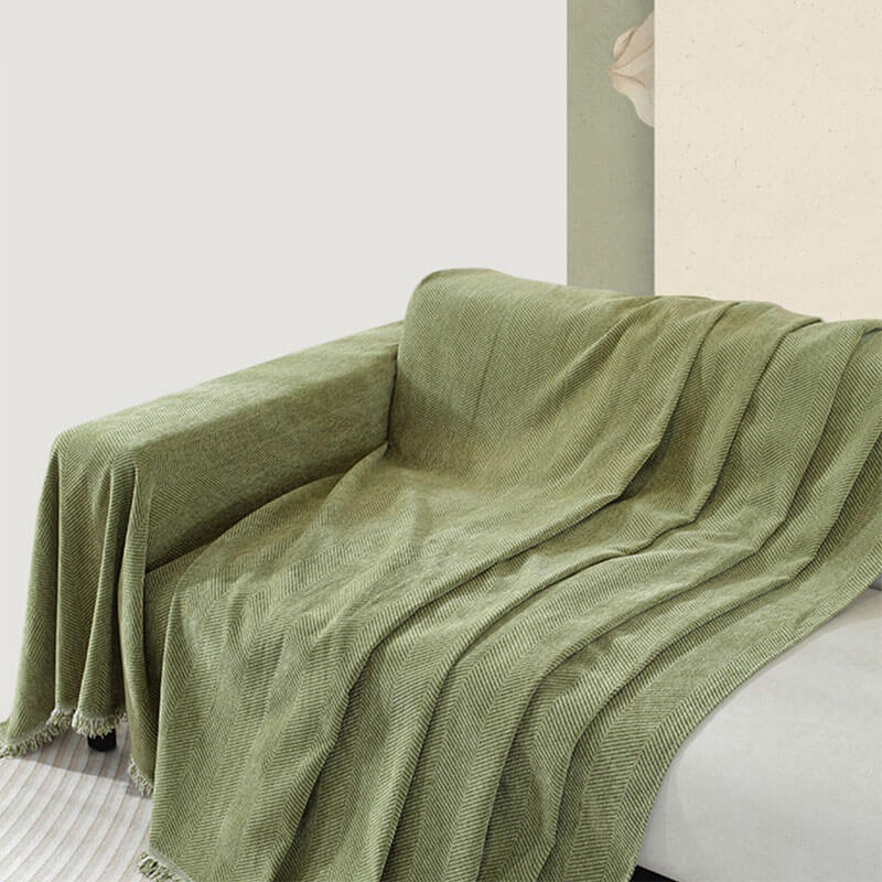 Plush Herringbone Throw Blanket with Fringe