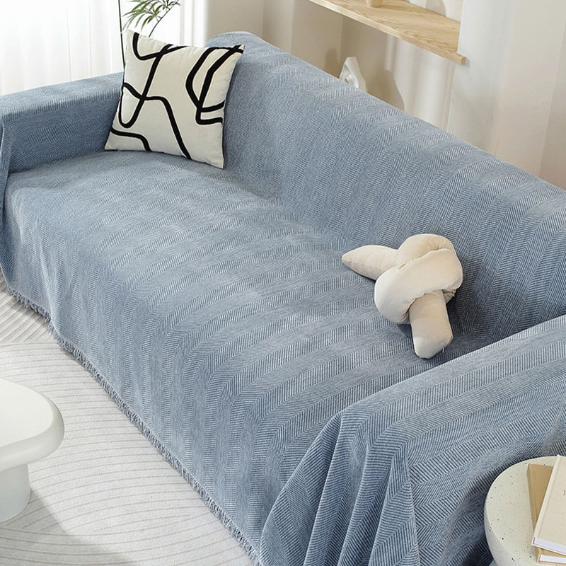 Plush Herringbone Throw Blanket with Fringe