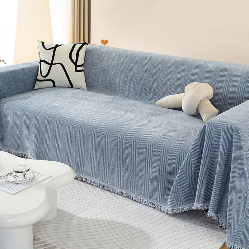 Plush Herringbone Throw Blanket with Fringe