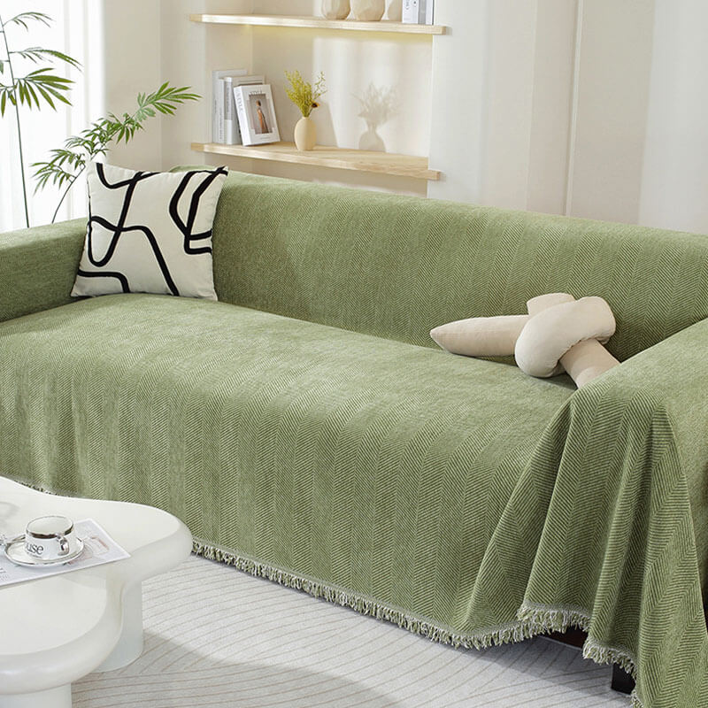Plush Herringbone Throw Blanket with Fringe