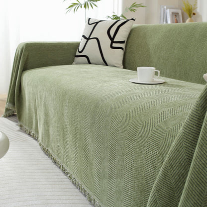 Plush Herringbone Throw Blanket with Fringe