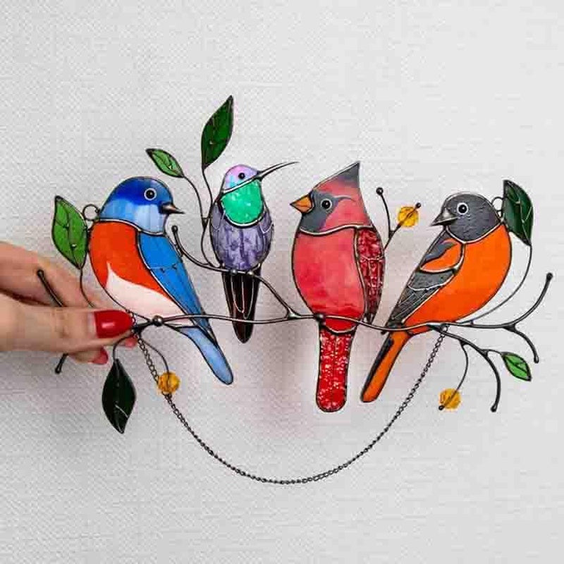 Colorful Acrylic Bird Window Pendant – Stained Glass Effect