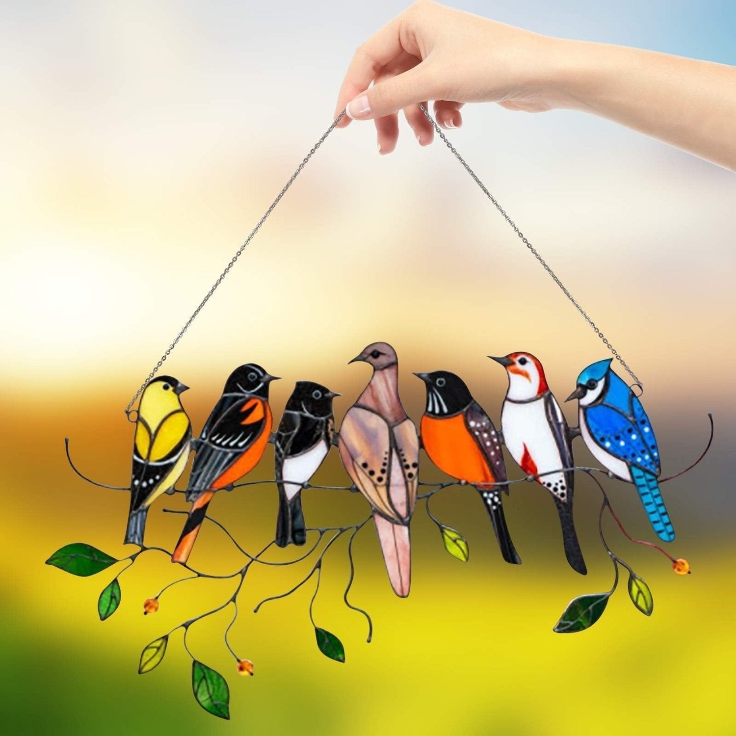 Colorful Acrylic Bird Window Pendant – Stained Glass Effect