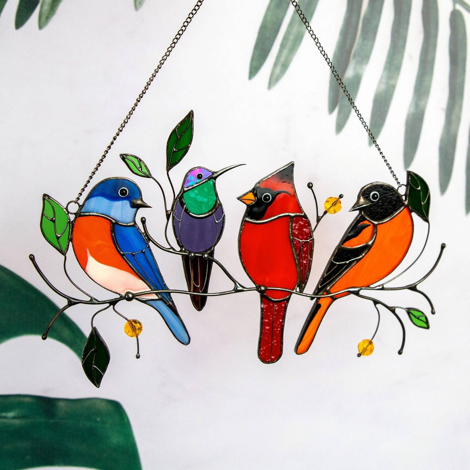 Colorful Acrylic Bird Window Pendant – Stained Glass Effect