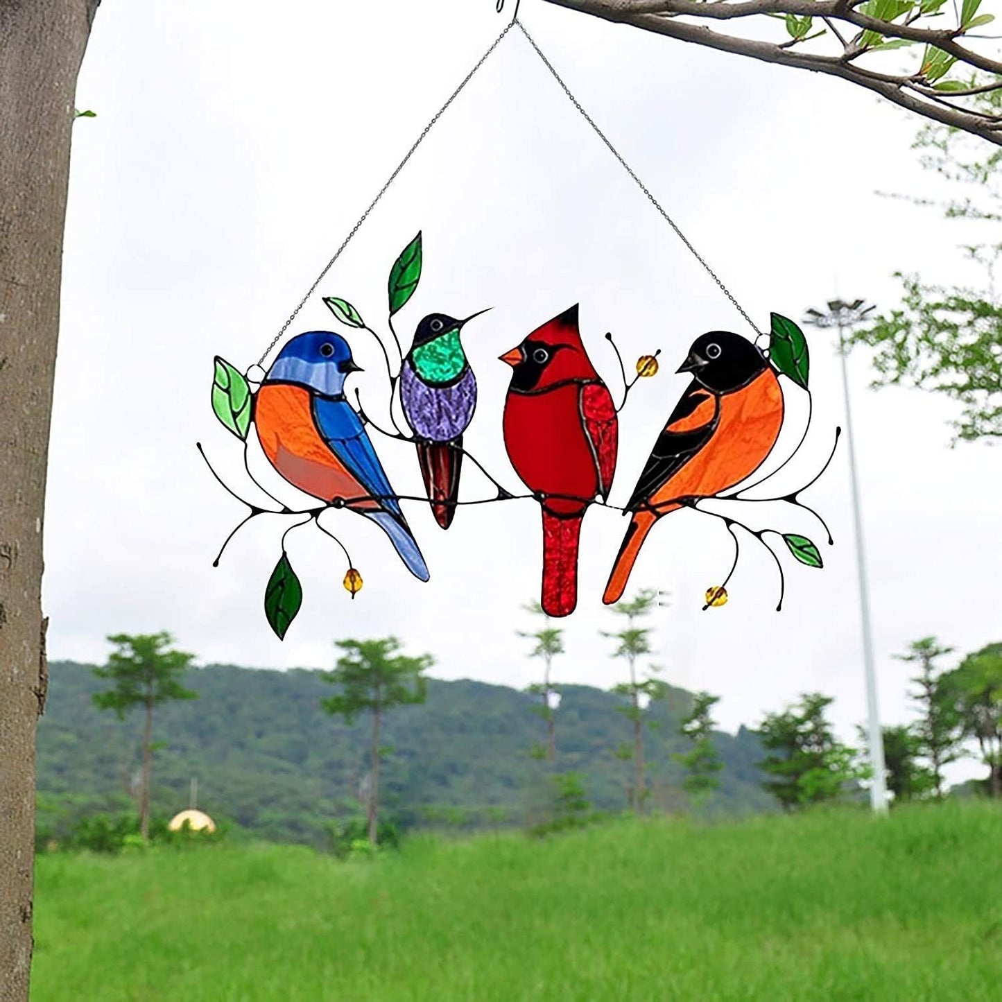 Colorful Acrylic Bird Window Pendant – Stained Glass Effect