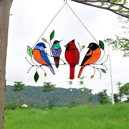 Colorful Acrylic Bird Window Pendant – Stained Glass Effect