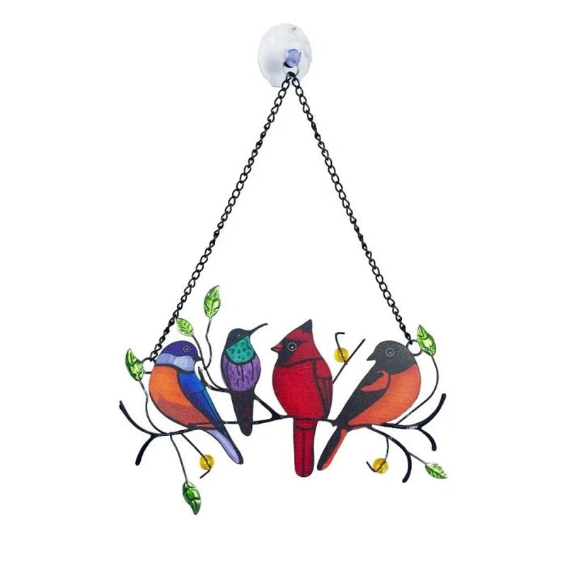 Vibrant Stained Glass Bird Hanging Decoration