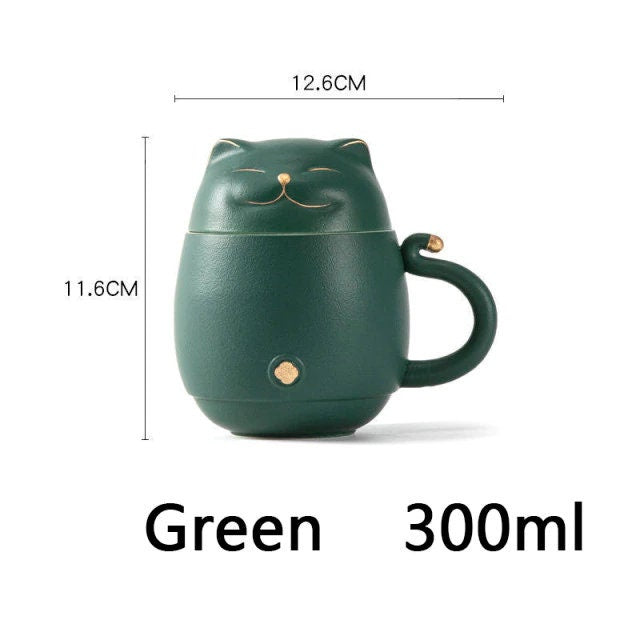 Niedliche Keramik-Teetasse mit Katzenmotiv und Teesieb