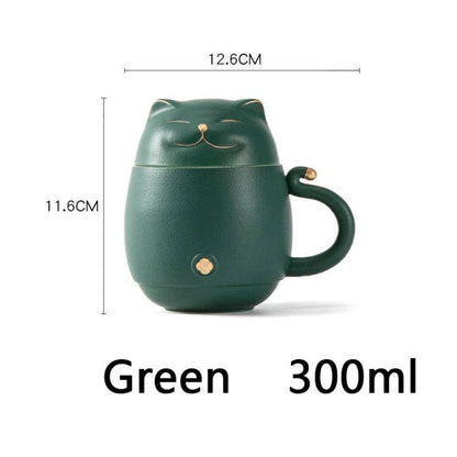 Niedliche Keramik-Teetasse mit Katzenmotiv und Teesieb