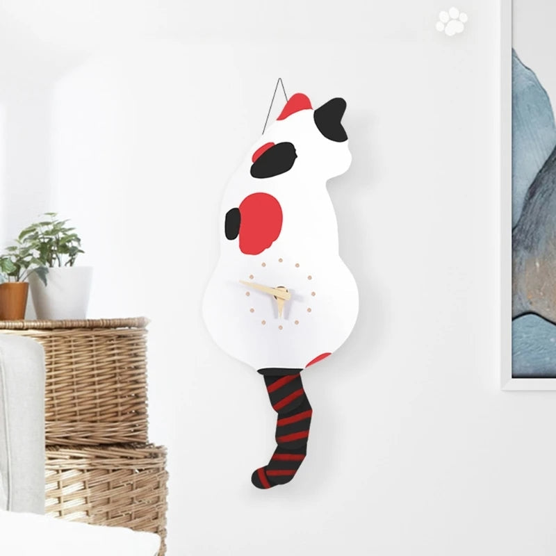 Cute Cat Wall Clock with Swinging Tail for Home Decor