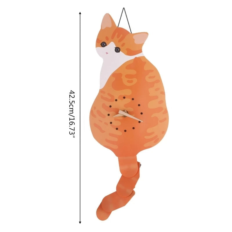 Cute Cat Wall Clock with Swinging Tail for Home Decor