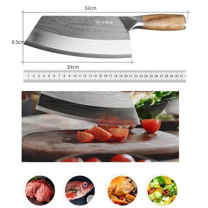Damascus Chef Knife, Wood Handle Cleaver, Butcher Knife for Meat Chopping