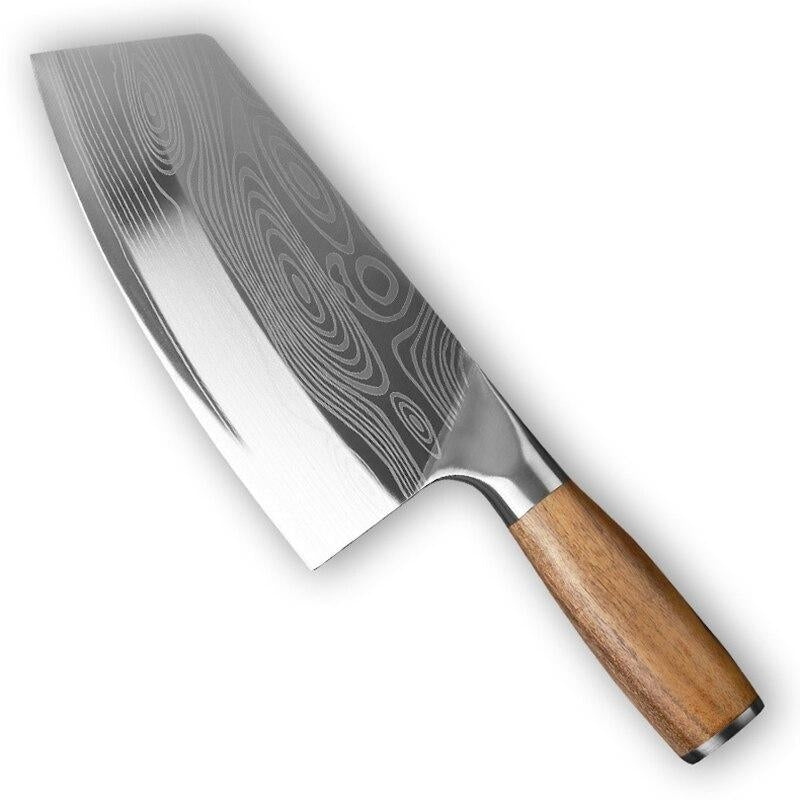 Damascus Chef Knife, Wood Handle Cleaver, Butcher Knife for Meat Chopping