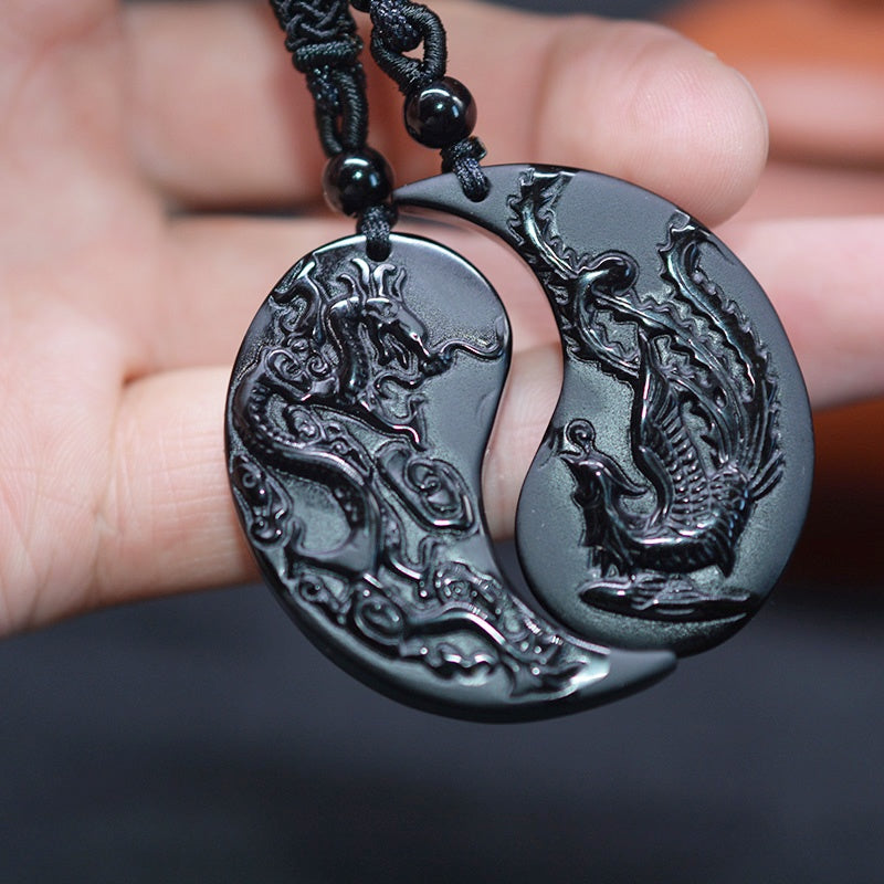 Mystic Black Gemstone Yin Yang Pendant Necklace - Halri