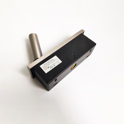 Electronic door lock with a metallic finish on a white background