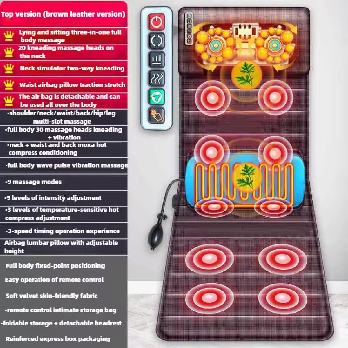 Relaxing Heated Massage Mat with Shiatsu Function